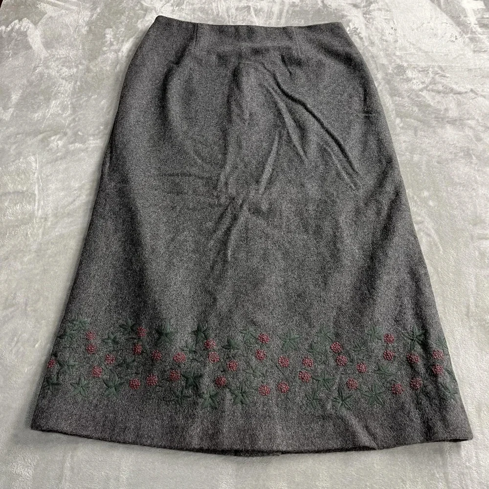 VTG Cabela's Skirt Size 16 Gray Wool Blend A Line Long Embroidered Floral Winter